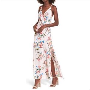 Lush light pink floral side slit maxi dress